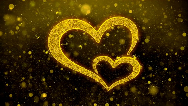 情人节爱的心问候摘闪烁的金色颗粒环视频素材