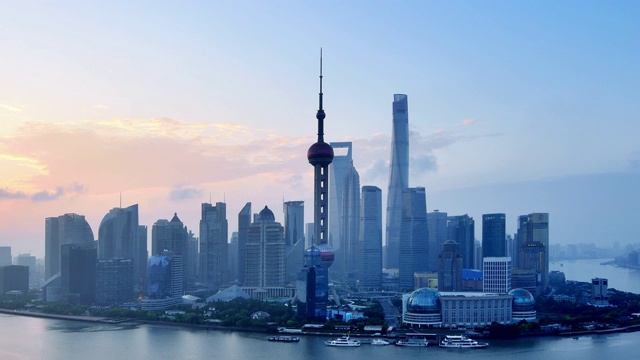 4K:上海天际线在日出时间流逝，中国视频素材