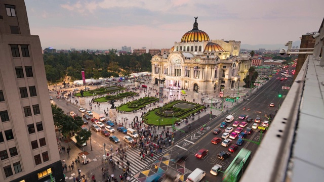 墨西哥城天际线从白天到夜晚的时间流逝视频素材