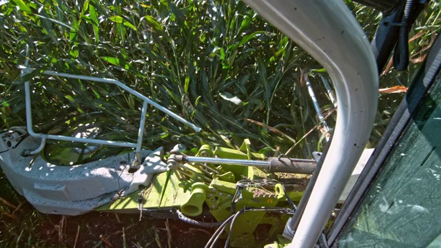 SLO MO收割机从地面剥离玉米秸秆视频素材