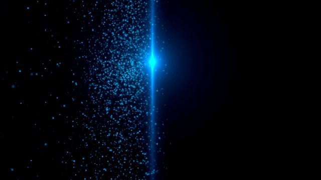光束和许多美丽的粒子都在空间中，计算机生成抽象背景，3D渲染视频素材