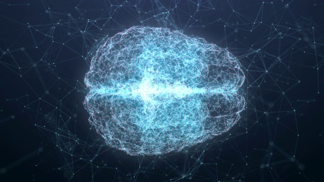 未来主义设计的大脑分析和DNA连接移动在黑暗的背景，数字技术和科学概念视频下载