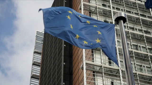 欧盟旗帜在风中飘扬视频下载