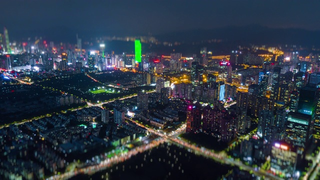 夜光深圳城市景观航拍全景4k倾斜移位时间推移中国视频素材