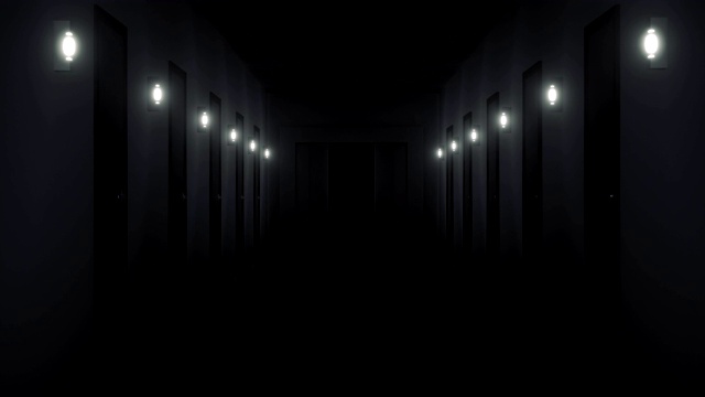 黑暗的走廊，电梯在尽头。视频素材
