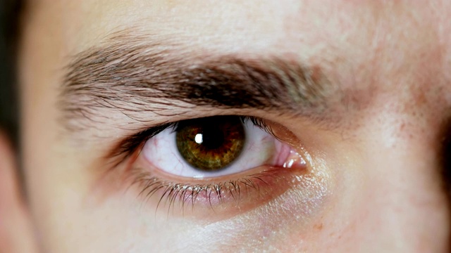 眼睛虹膜收缩，瞳孔扩张，从黑暗到光明视频素材