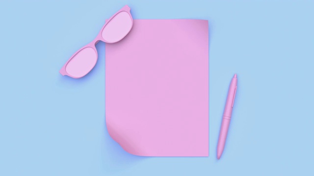 粉蓝色粉彩场景抽象最小平面lay运动3d渲染工作的商业概念视频素材