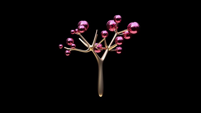 抽象粉金色金属浆果自然黑色背景三维渲染视频下载