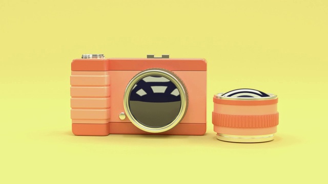 黄色场景粉色相机卡通风格3d渲染技术摄影概念视频下载
