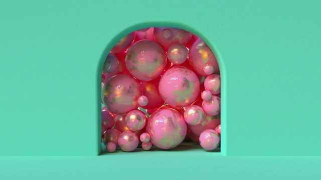 抽象几何背景多球金粉球三维渲染视频素材