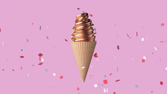 抽象冰淇淋蛋筒粉色场景3d渲染运动甜食概念视频下载