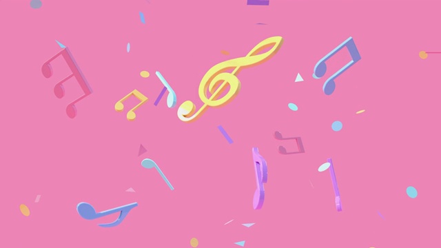 粉色场景彩色音乐音符悬浮3d渲染视频素材