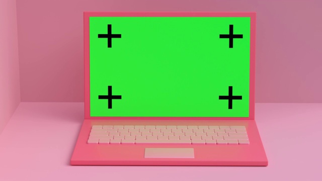粉色场景电脑/悬浮绿色屏幕3d渲染视频下载