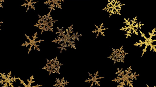 黑色背景上的金色雪花，3d渲染。无缝循环视频下载
