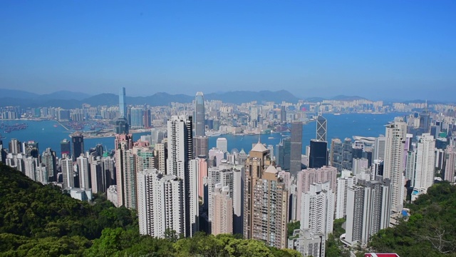 广角:从山上看香港市中心的建筑视频素材