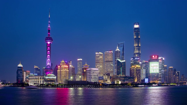 黄昏时分上海天际线的时光流逝视频素材