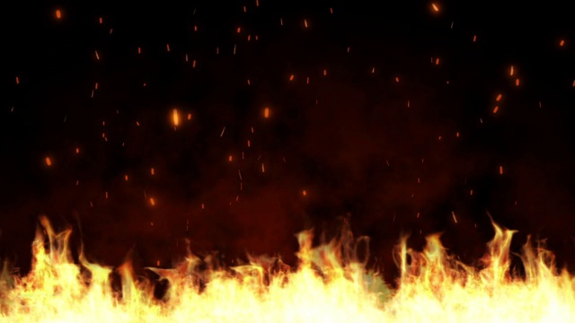火焰燃烧，炽热的火花升起的背景视频下载