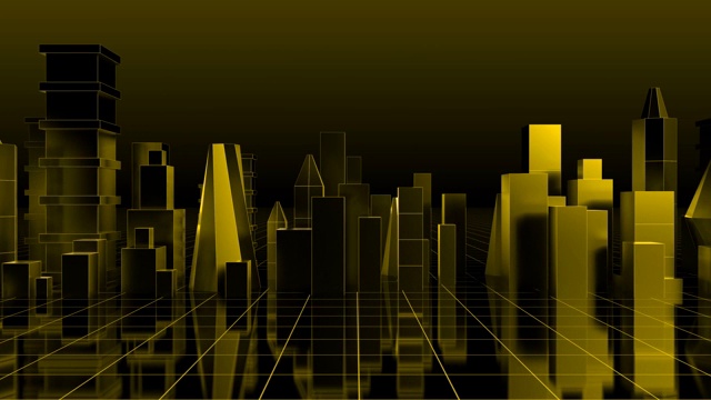 黄色环形抽象背景与数字建筑视频下载