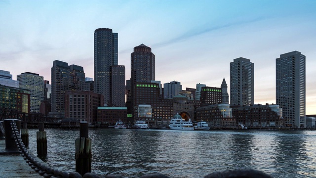 4K超高清延时:从Fan Pier Park到Boston Harbor和金融区的波士顿天际线视频素材