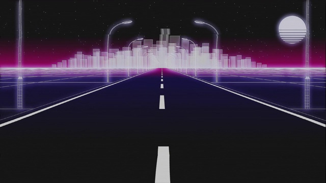 夜城市道路复古背景故障3d渲染视频下载