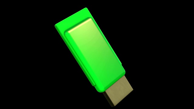 旋转USB闪存驱动器在黑色背景的绿色视频素材