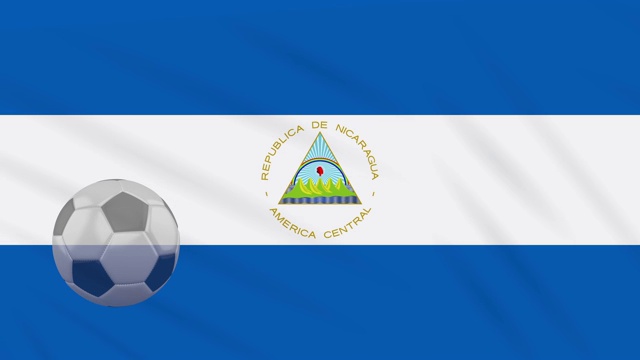 尼加拉瓜国旗挥舞和足球旋转，循环视频下载