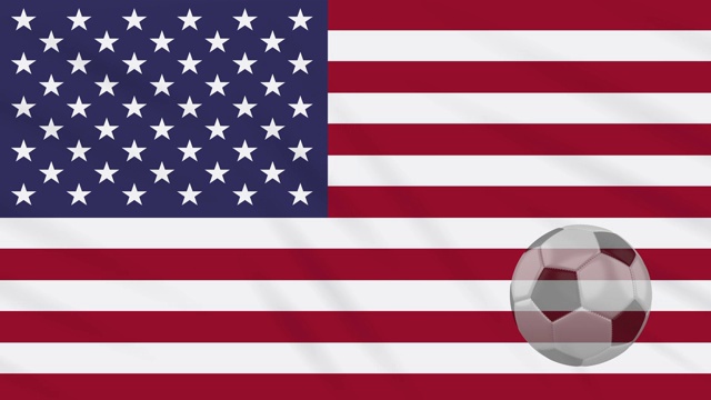 美国国旗挥舞和足球旋转，循环视频素材