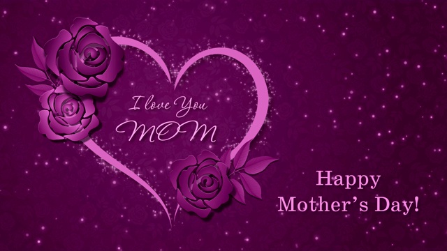 在深粉色的背景上，献上爱心和玫瑰，祝您母亲节快乐视频下载