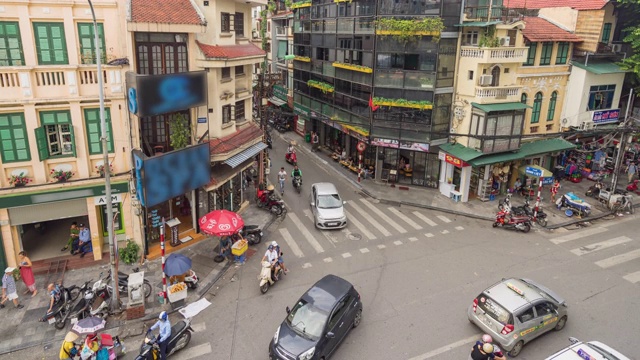 越南河内老城区的交通，交通延时视频视频素材