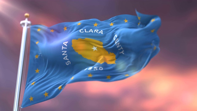 加州圣克拉拉县的旗帜在日落在美国-环视频下载