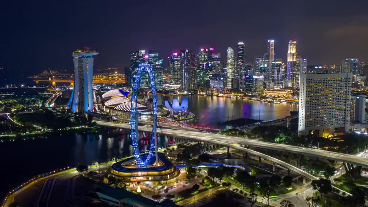 新加坡商业区的夜景视频下载