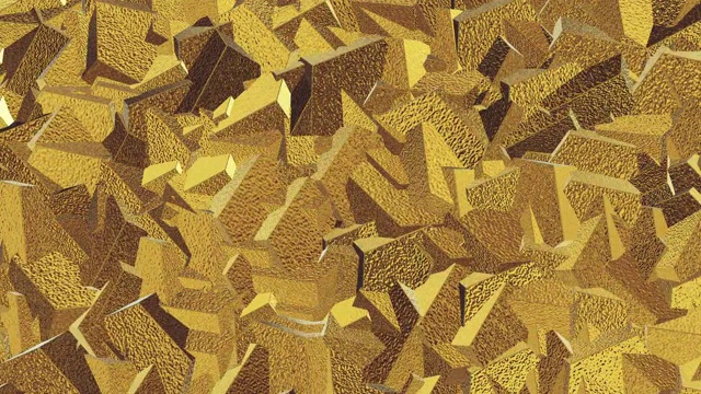 金色金属背景3d渲染。抽象背景与动画多边形表面从黄金金属。无缝循环的3d动画视频素材