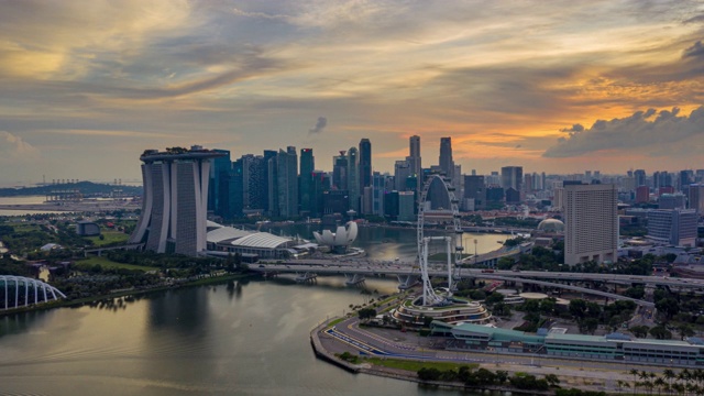 从白天到晚上，新加坡商业区的日落景象视频素材