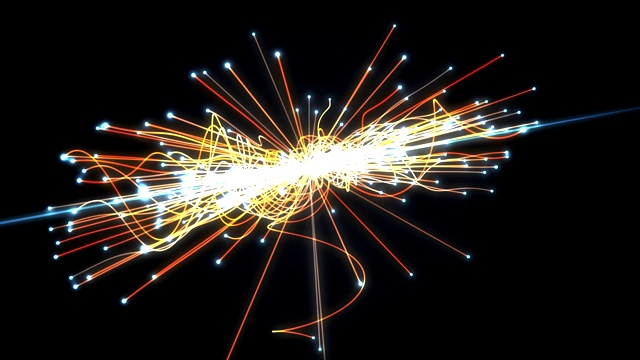 强子对撞机中的粒子碰撞动画。天体物理学的概念。视频素材