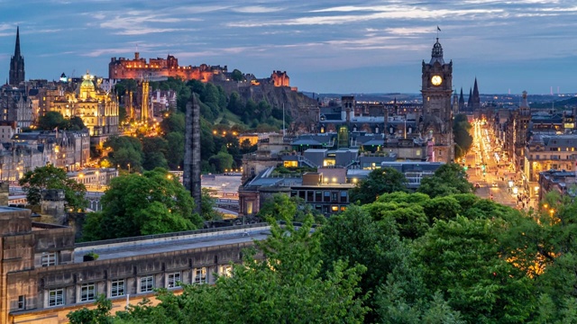 延时:爱丁堡城市景观在黄昏英国视频下载
