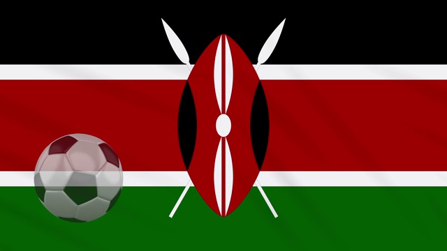 肯尼亚国旗挥舞和足球旋转，循环视频素材
