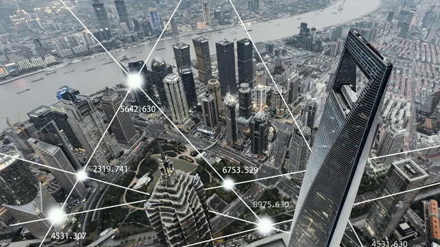 T/L HA ZO鸟瞰图数字城市和城市网络/上海，中国视频素材