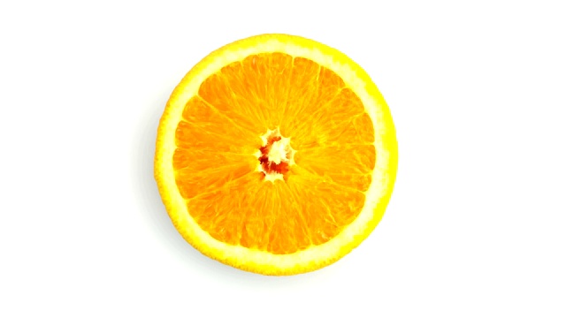 微距旋转拍摄半切橙子水果。特写，孤立在白色背景上视频素材