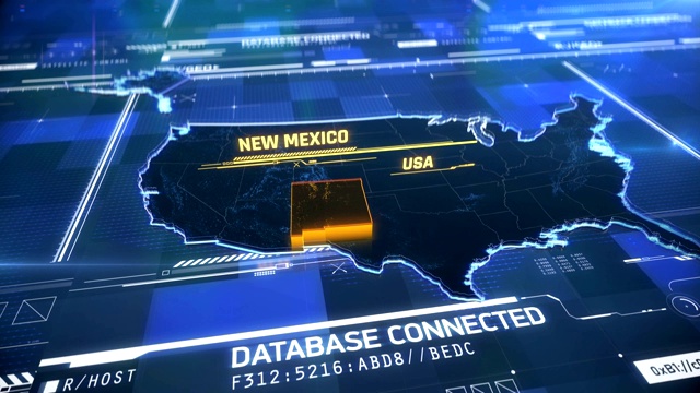 新墨西哥美国州边界3D现代地图与名称，地区轮廓视频素材