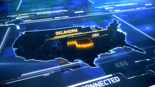 俄克拉荷马州美国州边界3D现代地图的名称，地区轮廓视频素材