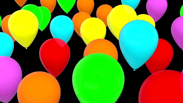 移动气球在黑色背景的各种颜色视频素材