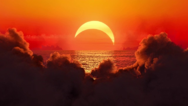 云(阿尔法席子)覆盖日食，云在日落时建立，幻想多云日落。视频下载