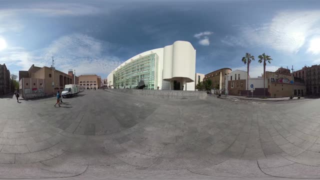 巴塞罗那MACBA当代博物馆天使广场360度视频。VR equirectangular全景视频素材