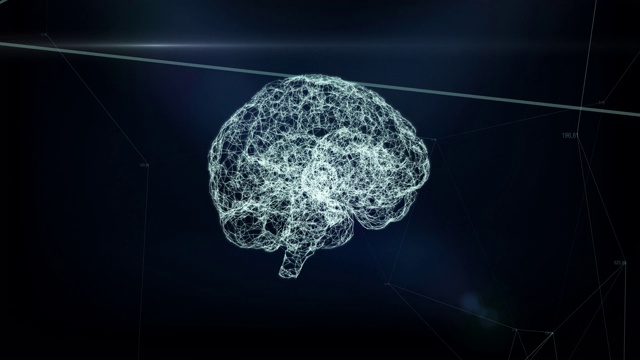 脑全息图的数字动画。全息显示大脑。业务流程和通信、技术、连接的概念视频下载