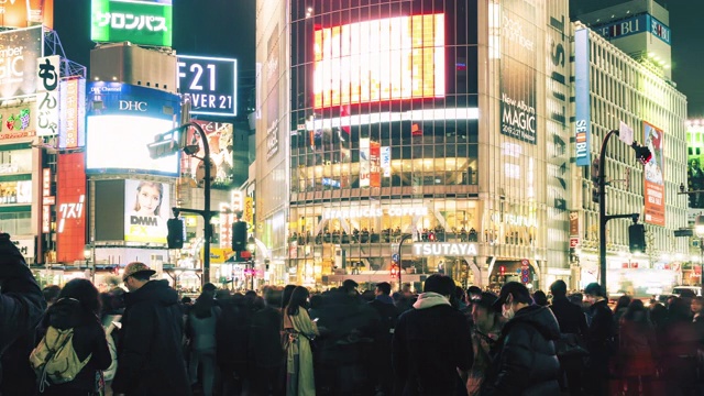 时间流逝涩谷穿越黄昏/日本东京，潘向右视频素材