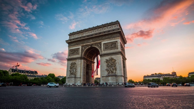 日落凯旋门，巴黎-法国视频素材