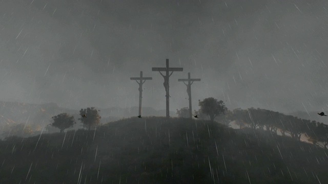 耶稣在十字架上，时光流逝，日出，下雨视频素材