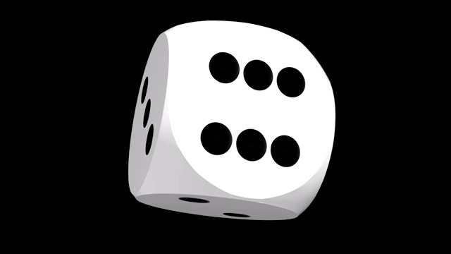 旋转骰子在黑色背景上的白色视频素材
