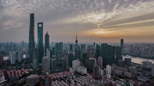 4K延时镜头:夕阳下的上海天际线视频素材