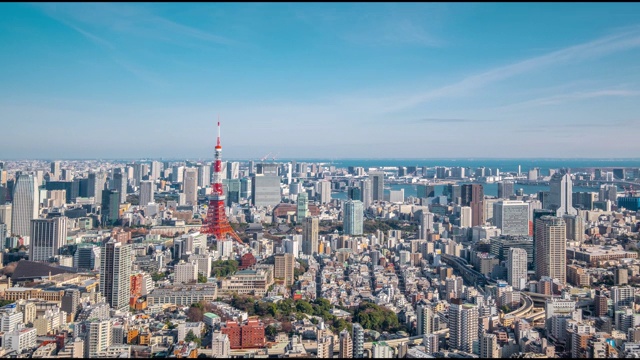 4K时间推移-东京塔与城市景观鸟瞰图-日本东京视频下载